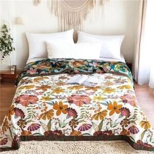 Anthropologie Floral Reversible Throw 80" x 60"
